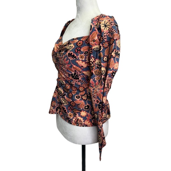 A.L.C. Chandler Floral Cotton Sweethear Top Dark Navy/Chestnut Size 4 - Picture 7 of 11